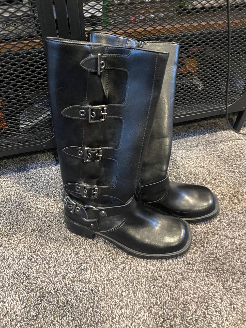 Black Leather Buckle Riding Boots